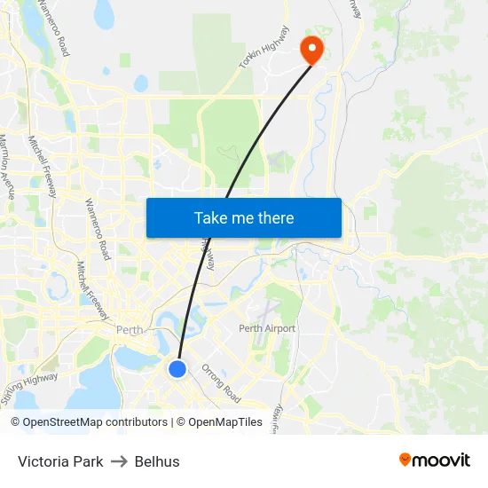 Victoria Park to Belhus map