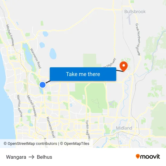 Wangara to Belhus map