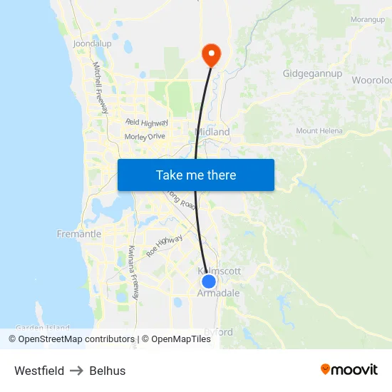 Westfield to Belhus map