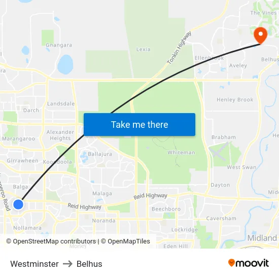 Westminster to Belhus map
