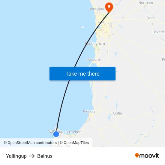 Yallingup to Belhus map