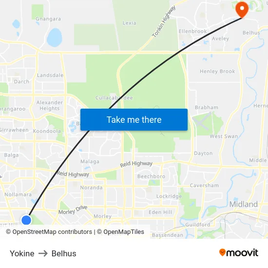Yokine to Belhus map