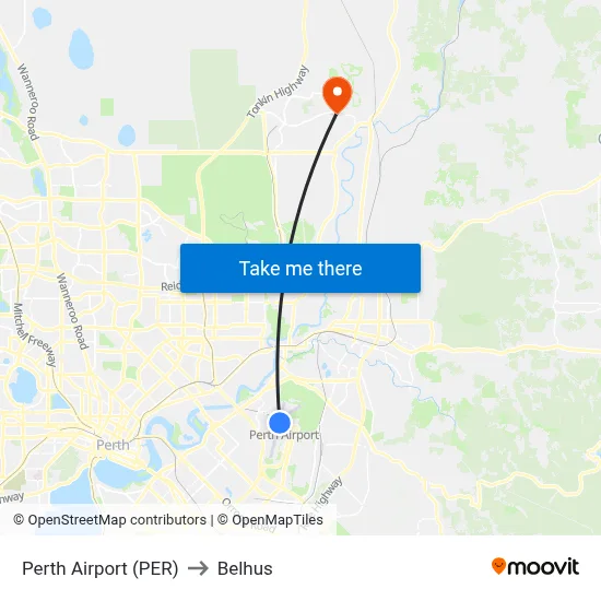 Perth Airport (PER) to Belhus map