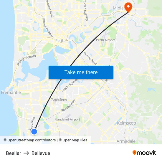 Beeliar to Bellevue map