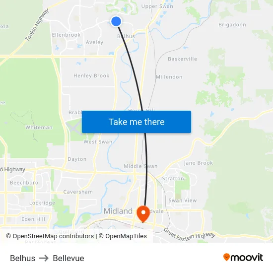 Belhus to Bellevue map