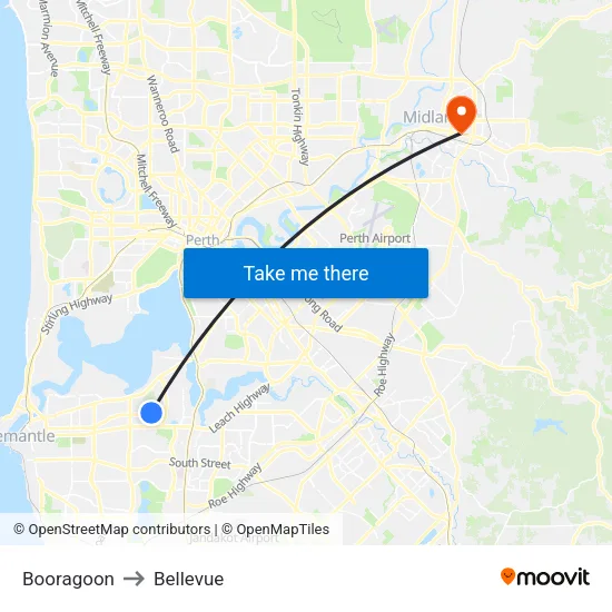 Booragoon to Bellevue map