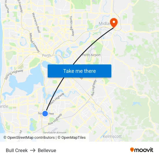 Bull Creek to Bellevue map