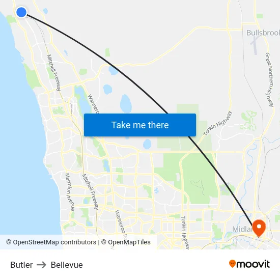 Butler to Bellevue map