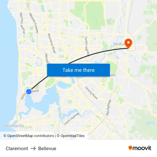 Claremont to Bellevue map