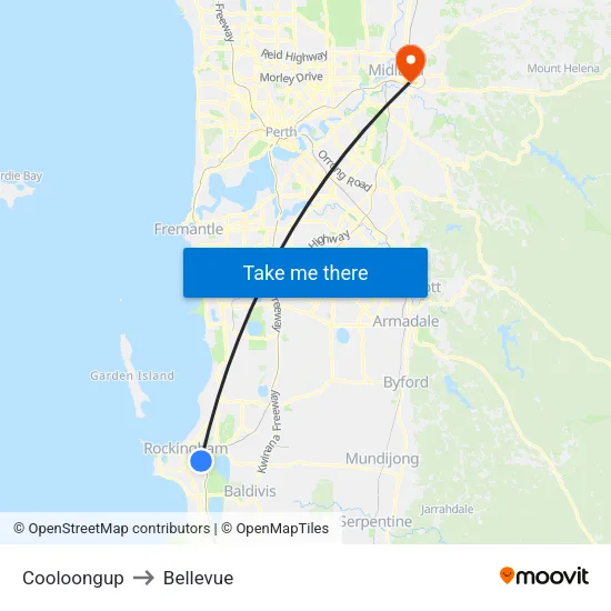 Cooloongup to Bellevue map