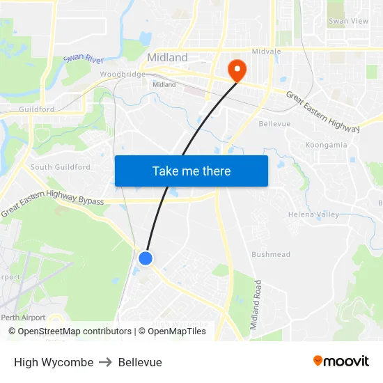 High Wycombe to Bellevue map