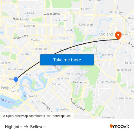 Highgate to Bellevue map