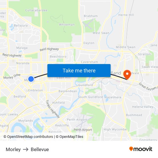 Morley to Bellevue map