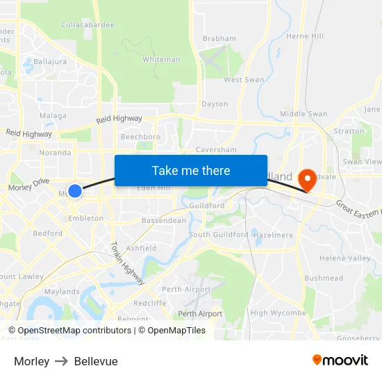 Morley to Bellevue map