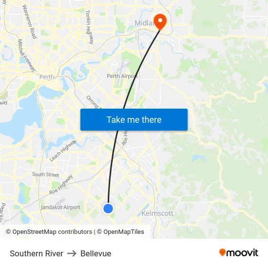 Southern River to Bellevue map