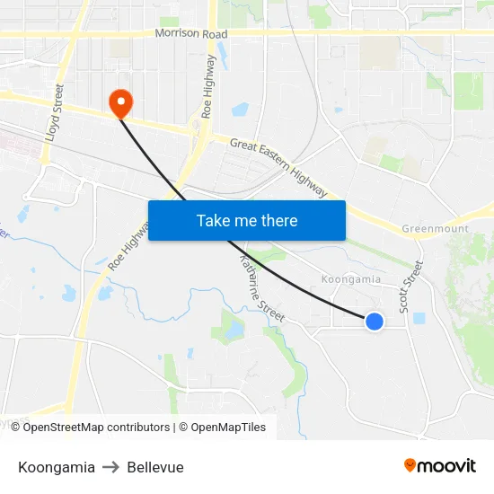 Koongamia to Bellevue map