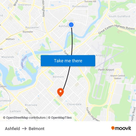 Ashfield to Belmont map