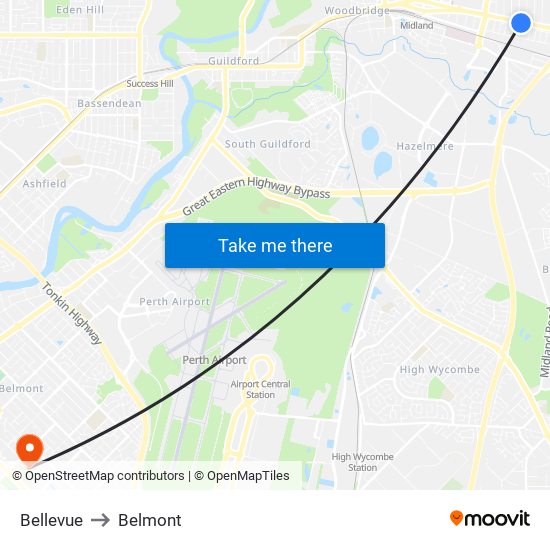 Bellevue to Belmont map