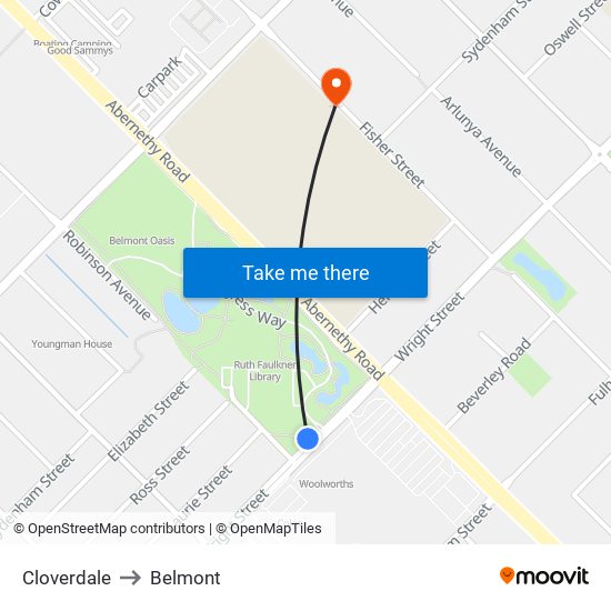 Cloverdale to Belmont map
