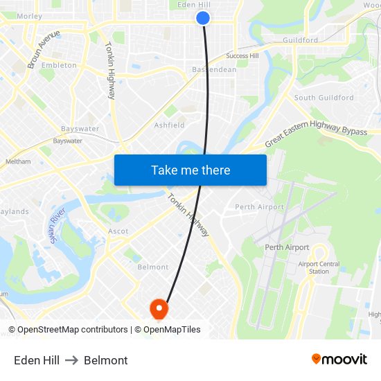 Eden Hill to Belmont map