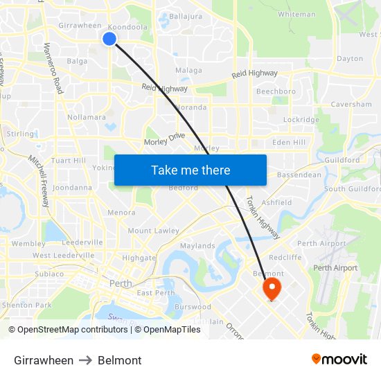 Girrawheen to Belmont map