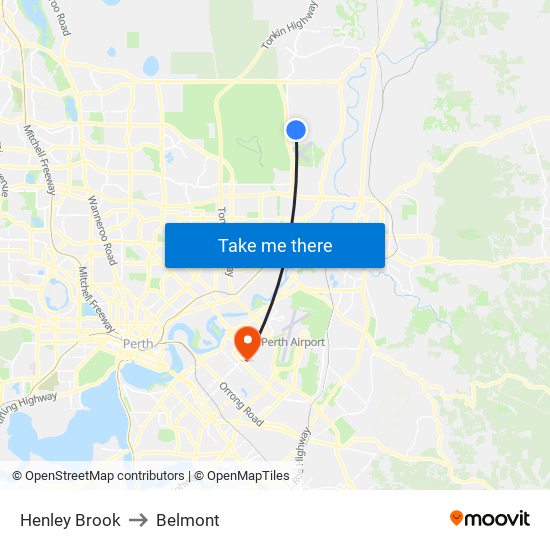 Henley Brook to Belmont map