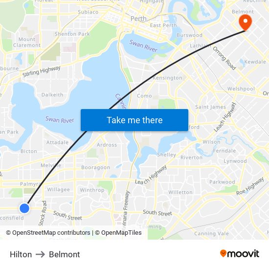 Hilton to Belmont map