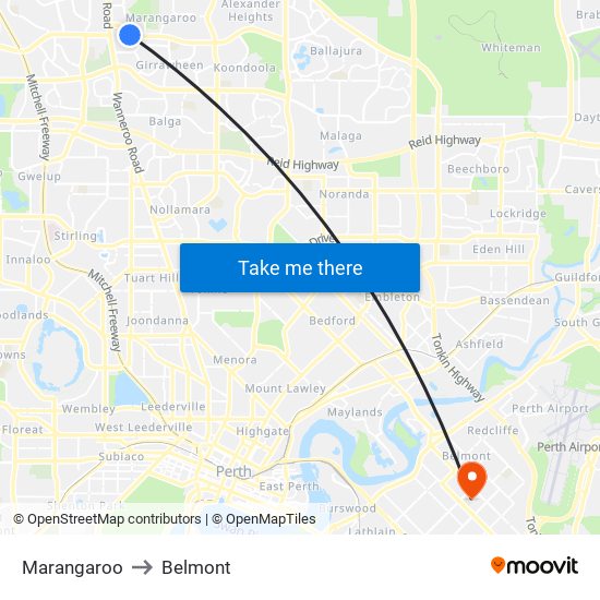 Marangaroo to Belmont map