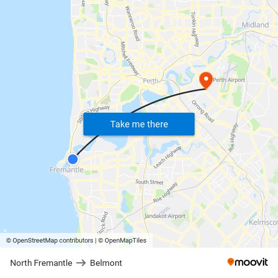 North Fremantle to Belmont map