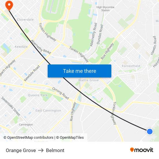 Orange Grove to Belmont map