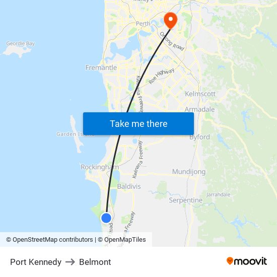 Port Kennedy to Belmont map