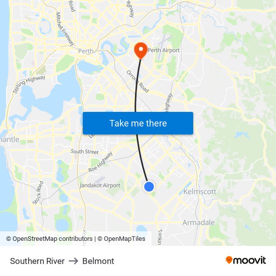 Southern River to Belmont map