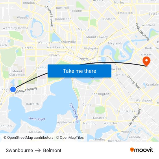Swanbourne to Belmont map