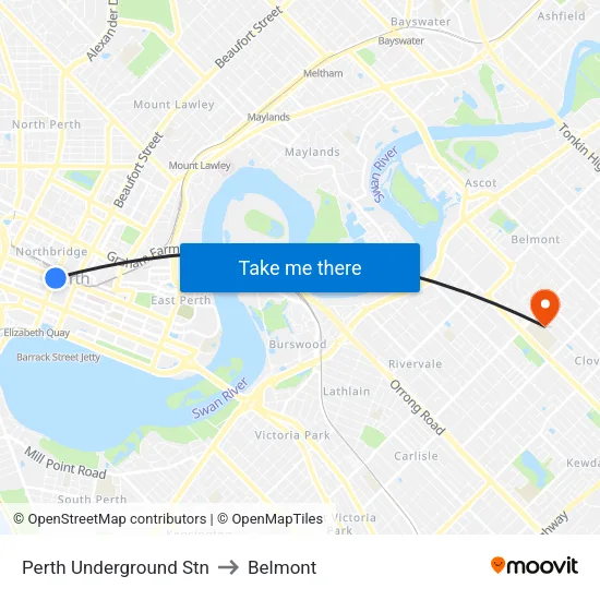 Perth Underground Stn to Belmont map