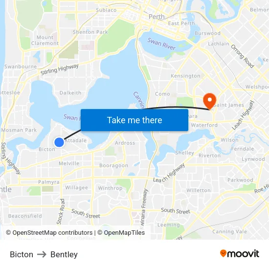 Bicton to Bentley map