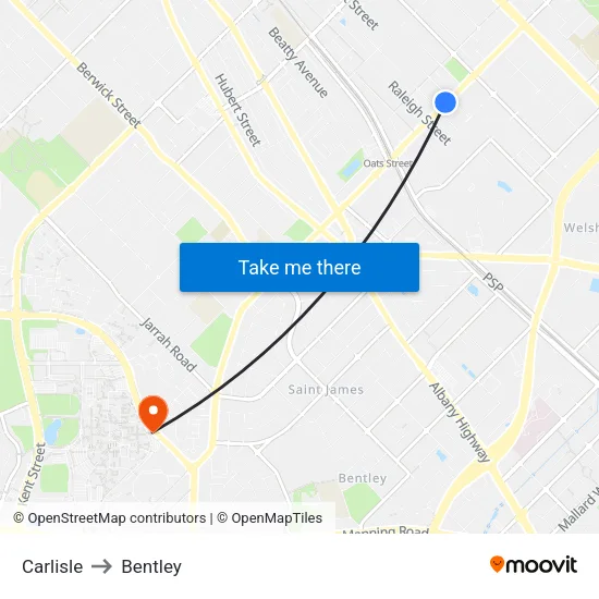 Carlisle to Bentley map