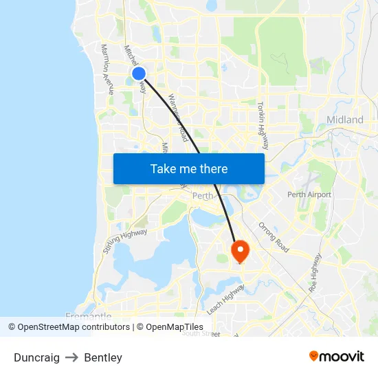Duncraig to Bentley map