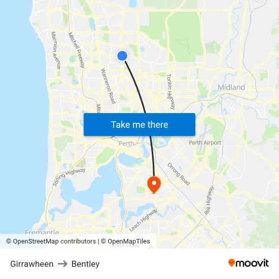 Girrawheen to Bentley map