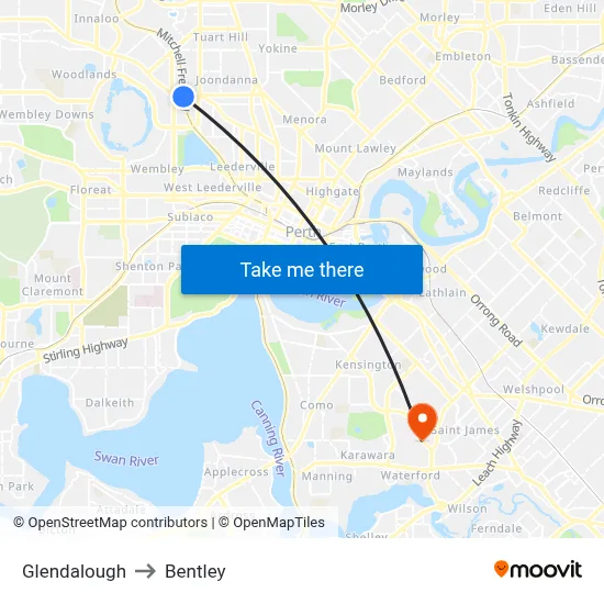 Glendalough to Bentley map