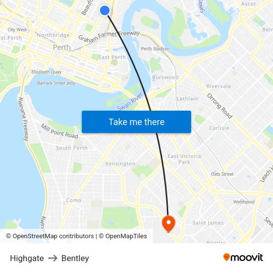 Highgate to Bentley map