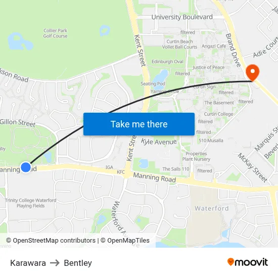 Karawara to Bentley map