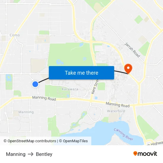 Manning to Bentley map