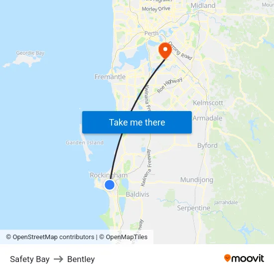 Safety Bay to Bentley map