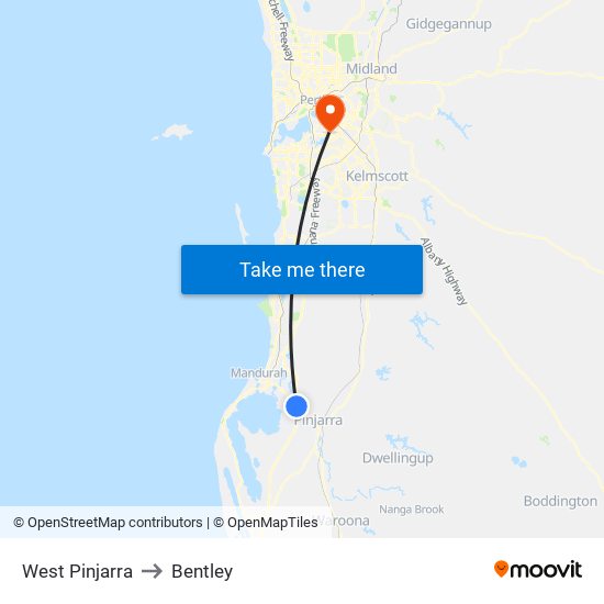 West Pinjarra to Bentley map