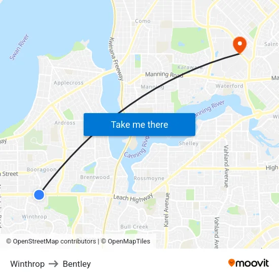 Winthrop to Bentley map