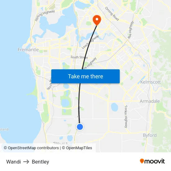 Wandi to Bentley map