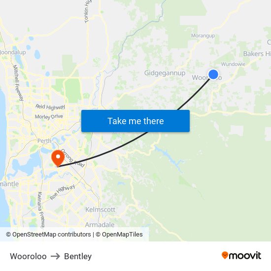 Wooroloo to Bentley map