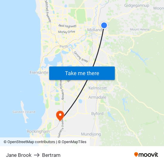 Jane Brook to Bertram map