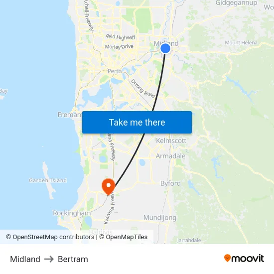 Midland to Bertram map