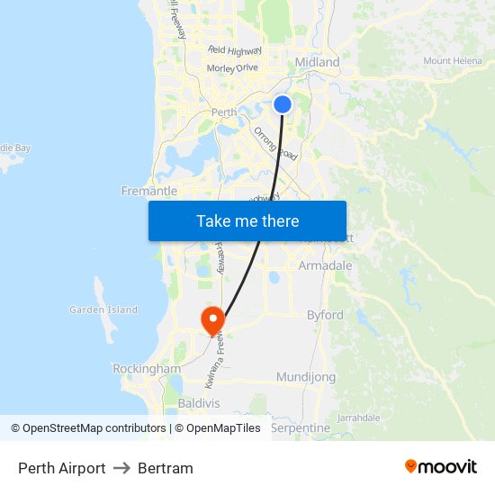 Perth Airport to Bertram map